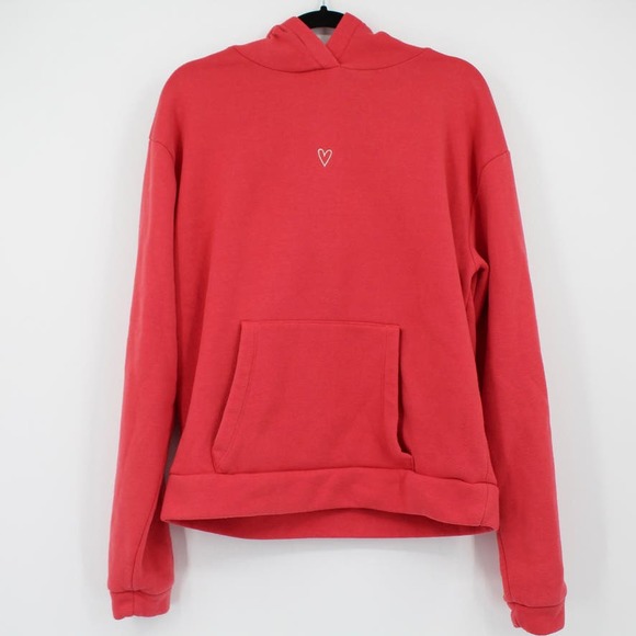 Topshop Tops - Topshop Size 8 Embroidered Heart Hoodie Sweatshirt Pullover Red Oversized Pocket